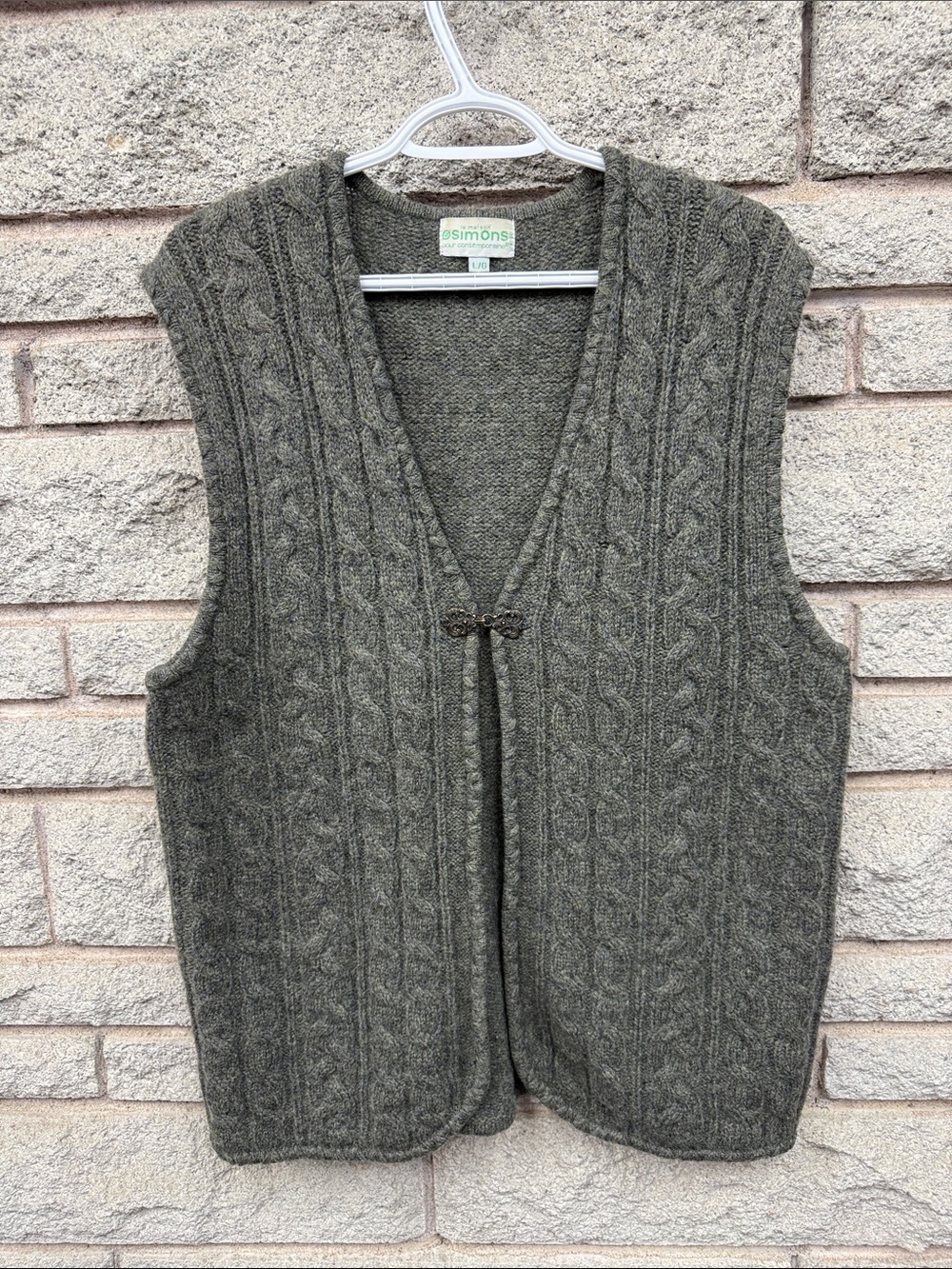 Simons Olive-Gray Cable Knit Wool Vest